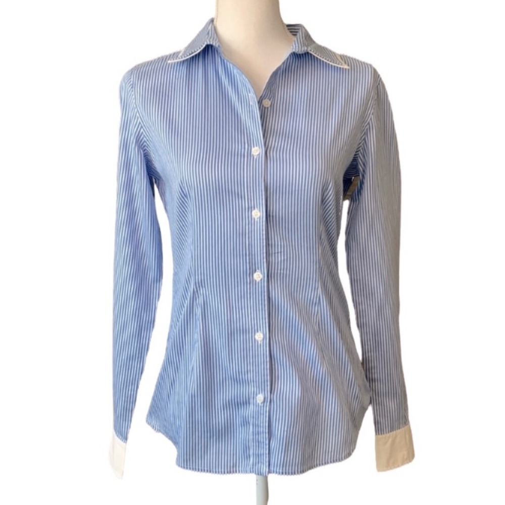 C. Wonder Signature Fit Blue & White Striped Button Down Top Size Small
